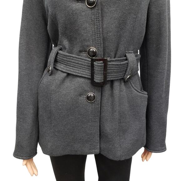 NWT Kenneth Cole Reaction Pea coat Women Size M Belted Gray Cotton Poly Blend - Picture 3 of 12